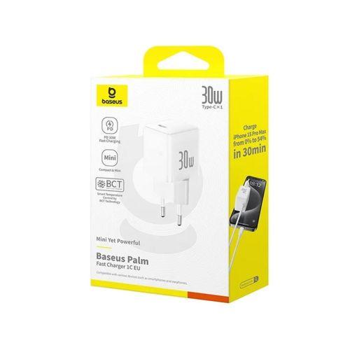 Baseus Palm Series (P10111605213-00) hálózati töltő, USB-C, PD 3.0, QC 3.0, 30 W, EU (fehér)