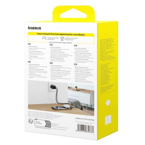 Baseus Palm Series hálózati töltő, USB-C + USB-A, PD 3.0, QC 3.0, 20W, EU (P10111608113-00) (fekete)