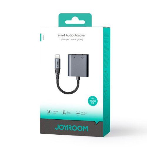 Joyroom SY-L01 2 az 1-ben DAC adapter, Lightning - Lightning/3,5 mm jack, 2,4 A, 12 cm (fekete)