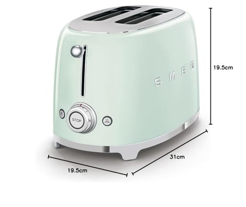 Smeg TSF01PGEU kenyérpirító (2 szeletes, 6 fokozat, melegítő, kiolvasztó, bagel funkció, morzsatálca, 950W, pasztellzöld)