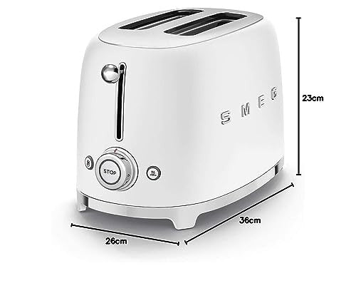 Smeg TSF01WHMEU kenyérpirító (2 szeletes, 6 fokozat, melegítő, kiolvasztó, bagel funkció, morzsatálca, 950W, matt fehér)
