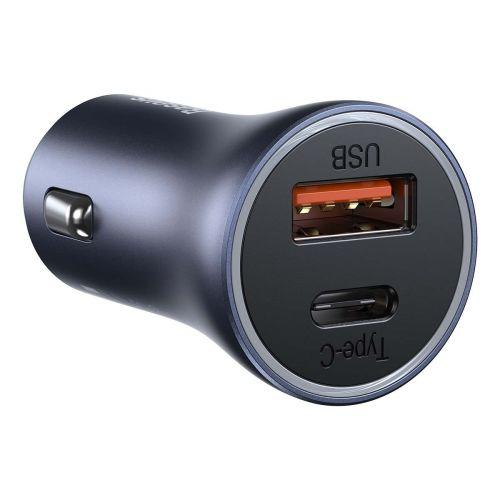 Baseus Golden Contactor Pro autós töltő, USB + USB-C, 40 W, PD 3.0, QC 4+, SCP, FCP, AFC, USB - USB-C 1 m kábellel (TZCCJD-0G) (szürke)