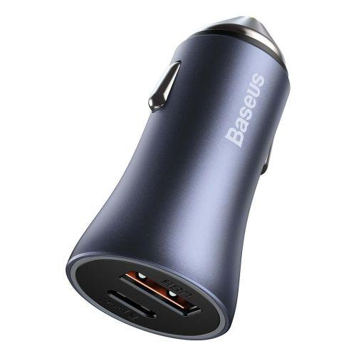 Baseus Golden Contactor Pro autós töltő, USB + USB-C, 40 W, PD 3.0, QC 4+, SCP, FCP, AFC, USB - USB-C 1 m kábellel (TZCCJD-0G) (szürke)
