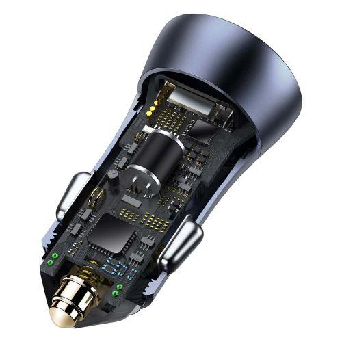 Baseus Golden Contactor Pro autós töltő, USB + USB-C, 40 W, PD 3.0, QC 4+, SCP, FCP, AFC, USB - USB-C 1 m kábellel (TZCCJD-0G) (szürke)
