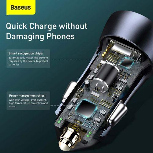 Baseus Golden Contactor Pro autós töltő, USB + USB-C, 40 W, PD 3.0, QC 4+, SCP, FCP, AFC, USB - USB-C 1 m kábellel (TZCCJD-0G) (szürke)