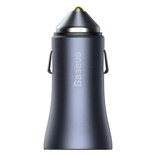 Baseus autós töltő arany kontaktussal Pro, USB/Type-C kábellel (5A), 2xUSB, gyorstöltés, SCP, FCP, AFC, 40W (TZCCJD-A0G) (szürke)