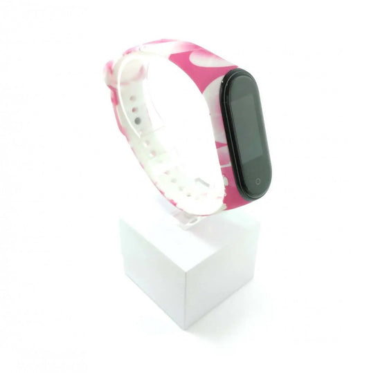 Xiaomi Mi band 3 / 4 szíjak - hibiszkuszos, rózsaszín, szilikon, virágos