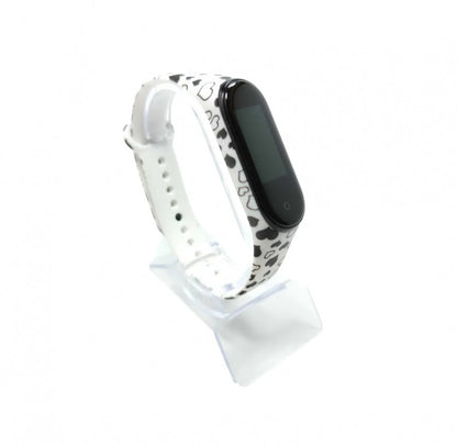 Xiaomi Mi band 3 / 4 szíjak - fekete-fehér, motívumos, szilikon, szivecskés