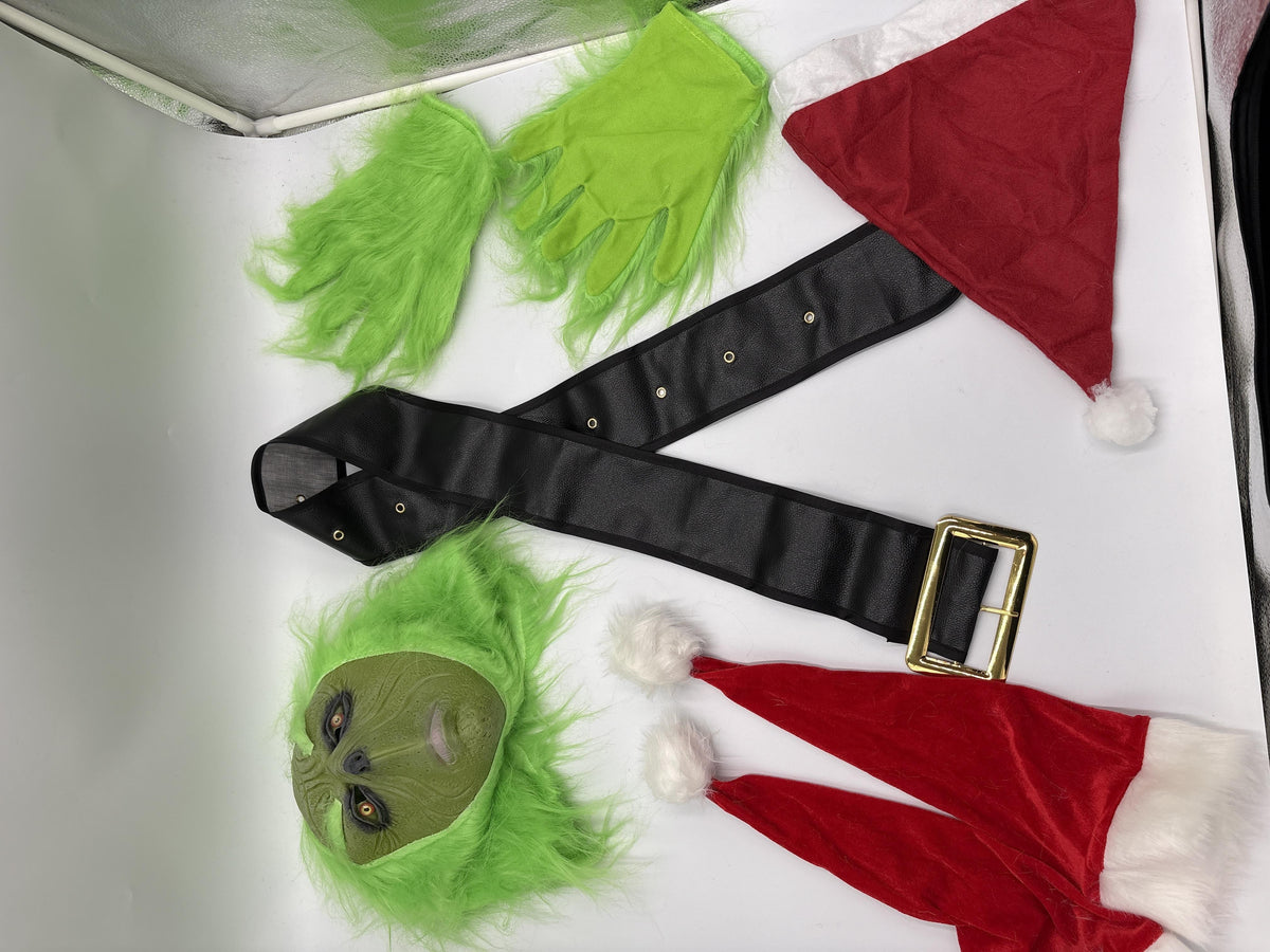 Miulruma Green Monster Grinch Costume Adult Men Women Santa Claus Suit Outfit Christmas Costume for Men Furry Green Large Monster for Christ