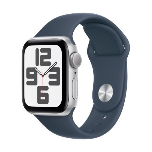 Apple Watch SE (2024) GPS 40mm ezüst alu tok, farmer sport szíj S/M (EU MXEC3)