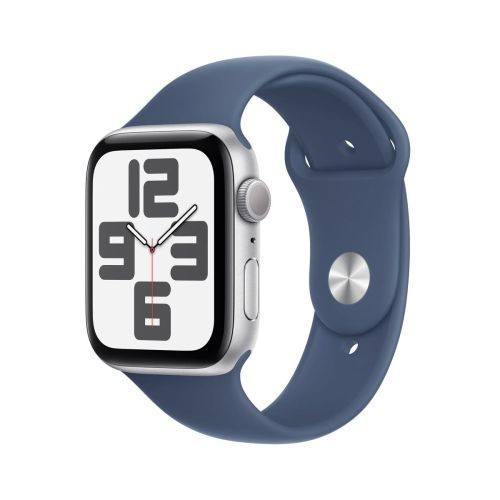 Apple Watch SE (2024) GPS 44mm ezüst alu tok, farmer sport szíj M/L (EU MXER3)